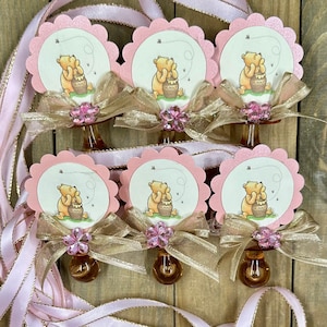 baby shower pacifier necklaces for baby shower game - 12 pcs classic bear theme party favor pacifier decorations - baby shower ideas