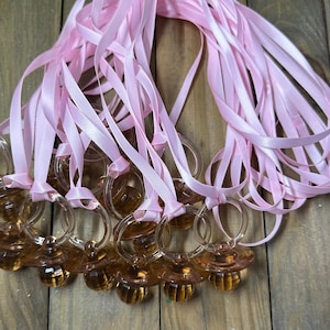 baby shower pacifier necklaces party favor decorations - 12 pcs brown pacifiers with pink ribbon for baby shower game - craft supply