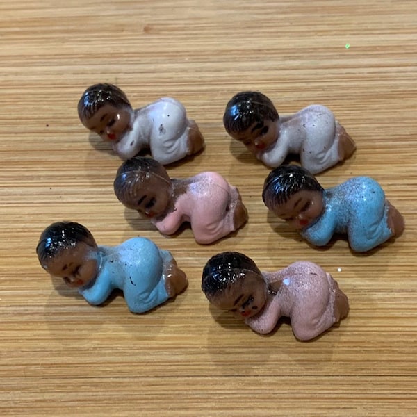 baby shower decorations - 24 pcs mini sleeping baby doll African American - baby shower game - craft supply - party favors - party supply