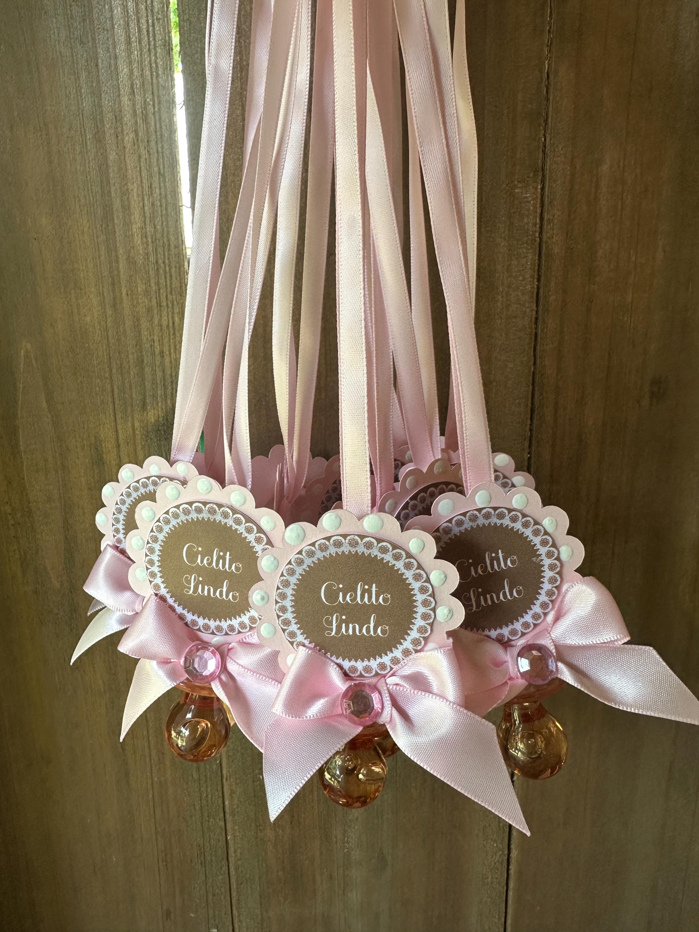 baby shower pacifier necklaces Cielito Lindo theme party favors for baby shower game - light blush pink color fiesta party supply gifts