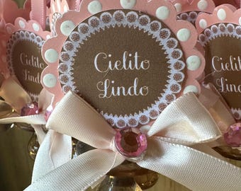 baby shower pacifier necklaces for baby shower game - 12 pcs cielito lindo fiesta party favors in blush color - decorations baby shower