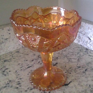 Imperial Glass Co. marigold carnival glass Hobstar pattern compote/pedestal bowl