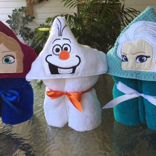 Personalized Embroidered Character Hooded Towel - Ice Queen, Ice Princess, Snowman