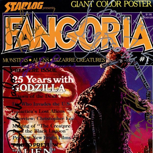 FANGORIA #1, GODZILLA, RARE Autographed signed by 50+ Horror Superstars, Christopher Lee,Elvira,George A. Romero,Bruce Campbell,Living Dead