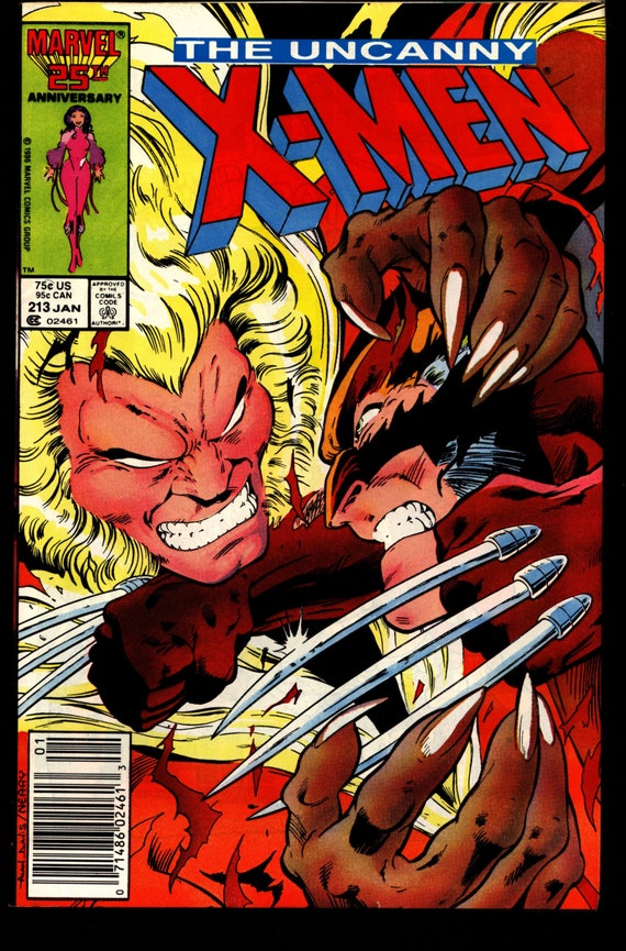 Uncanny X Men 213 Versus Sabretooth Wolverine Chris Claremont Rick Leonardi Rogue Storm Jean Gray Newstand - 