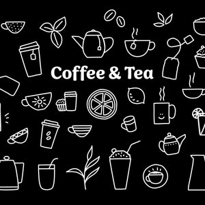 Tea and coffee clip art, 30 beverage vectors, hand drawn coffee svg, coffee vector, tea svg, coffee clip art, coffee cup vector, tea vector