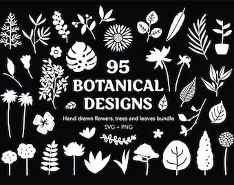 Flower vector, Floral svg, Botanical clip art, flower svg, leaves svg, tree vector, commercial license,  plant vector, 95 botanical vectors,