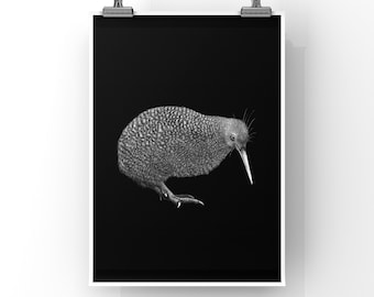 Kiwi Vogel Kunstdruck - Schwarz-Weiß Wildtier Illustration