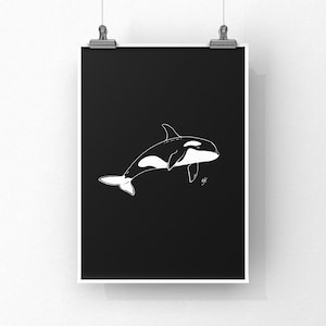Orca print, print wall art, printable art, bedroom decor, digital download, printable art, gift, black and white print