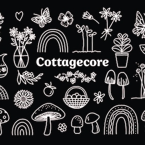 Cottagecore vector, 30 cottagecore vectors, hand drawn cottage core clip art, mushroom vector, flower vector, clipart, mushroom SVG bundle