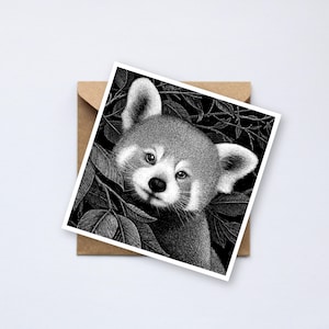 Greeting Card Red panda - Birthday Card - Red panda card - black and white greeting card - card to frame - zoo animal cards