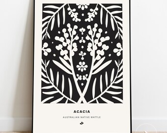 Wattle Poster, Wattle Print, Australian botanical print, Australian Floral poster, Australian Native Floral print, dorm room poster
