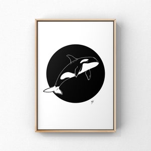 Orca print, circle print, printable art, bedroom decor, digital download, printable art, gift, black and white print