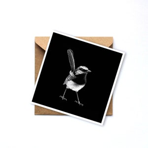 Greeting Card Fairy - Birthday card - Fairy Wren greeting card - black and white greeting card - card to frame