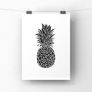 Pineapple art, print wall art, printable wall art, bedroom decor, tropical art, digital download, printable art, gift, black and white print