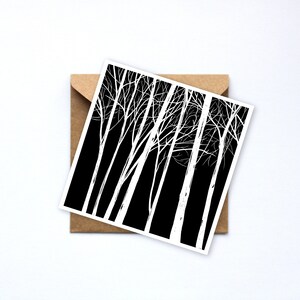 Greeting Card Forest - Greeting card square - Trees greeting card - black and white greeting card - card to frame