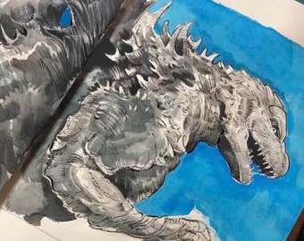 Godzilla Minus One schetsboek, dubbele pagina inkting