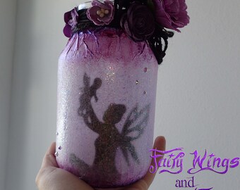 Glowing iridescent purple captured mother and baby fairy jar luminary lantern for wedding centerpiece, gift or night light - Ready to ship!