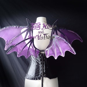 May include: Purple and black fairy wings with glitter accents. The wings are attached to a black corset. The text "Fairy Wings and Sparkly Things" is visible in the image.