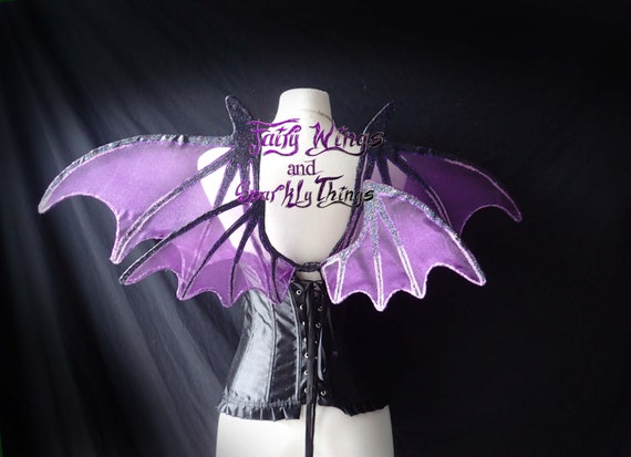 Purple and black gothic vampire bat adult fairy wings perfect for dark fairies, dragons, succubus or demon cosplay costumes - Made to order