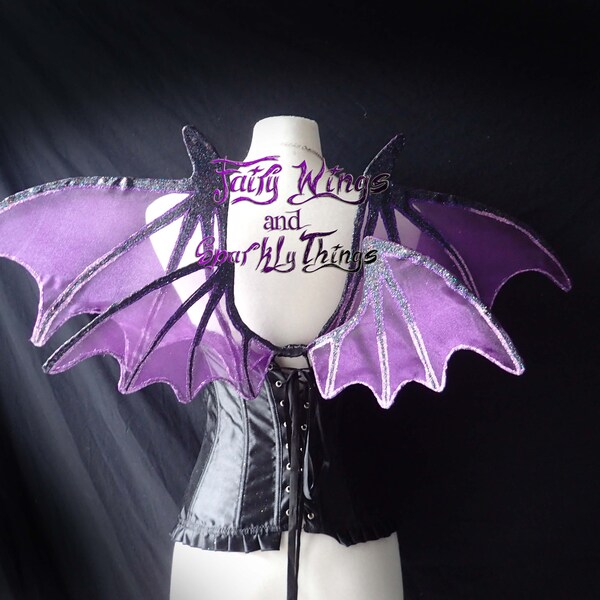 Purple and black gothic vampire bat adult fairy wings perfect for dark fairies, dragons, succubus or demon cosplay costumes - Made to order