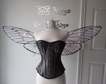 Custom cicada or bee inspired Iridescent large adult fairy wings with holographic accents for wedding - made to order