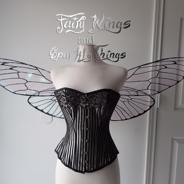 Custom cicada or bee inspired Iridescent large adult fairy wings with holographic accents for wedding - made to order