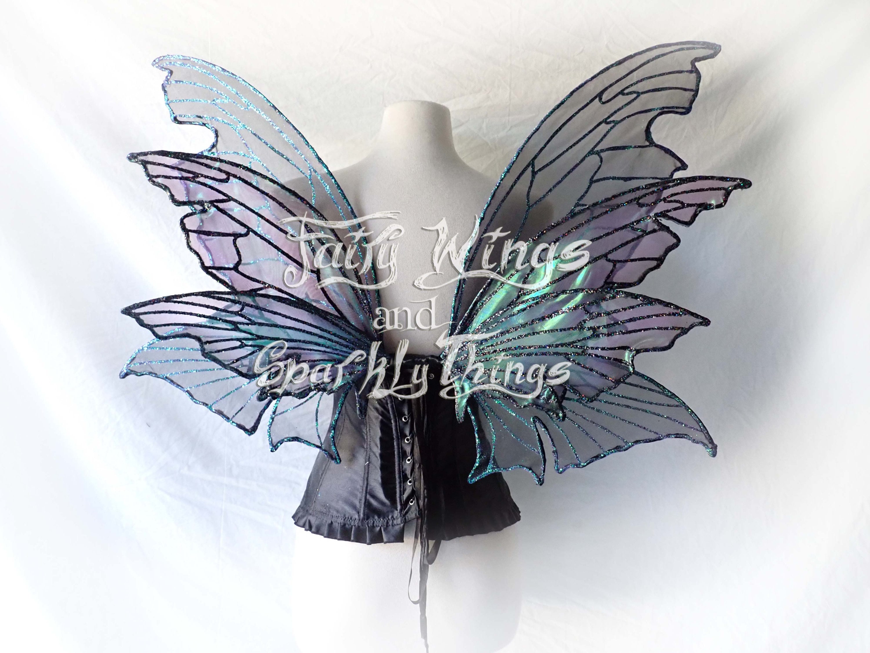Iridescent Purple Adult Tattered Fairy Wings Colorshift Glitter