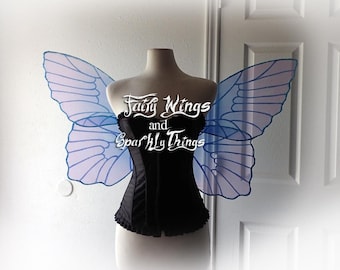 Large blue butterfly inspired Iridescent adult fairy wings w color shift  accents for Halloween, wedding or cosplay