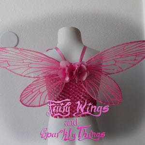 Iridescent sparkling pink child sized realistic dragonfly fairy wings with sparkling rhinestone flowers- Made to order
