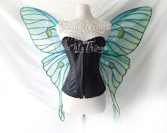 Large adult size green iridescent Luna moth butterfly fairy wings for Halloween, EDC, Wedding, costume, Cosplay or photography prop
