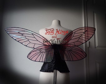 Iridescent Red & Black Cicada Fairy Wings: Holographic Glitter Veins