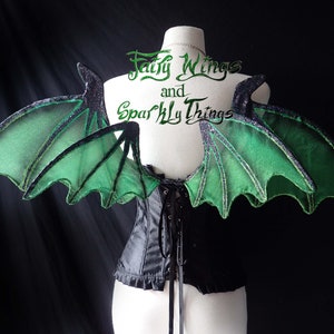 Green and black gothic vampire bat adult fairy wings perfect for dark fairies, dragons, succubus or demon cosplay costumes - Made to order