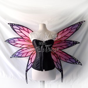 Large adult Sunset colored fantasy shaped monarch butterfly fairy wings with holographic and metallic accents fairy costume made to order