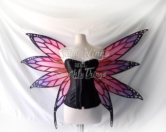 Large adult Sunset colored fantasy shaped monarch butterfly fairy wings with holographic and metallic accents fairy costume made to order