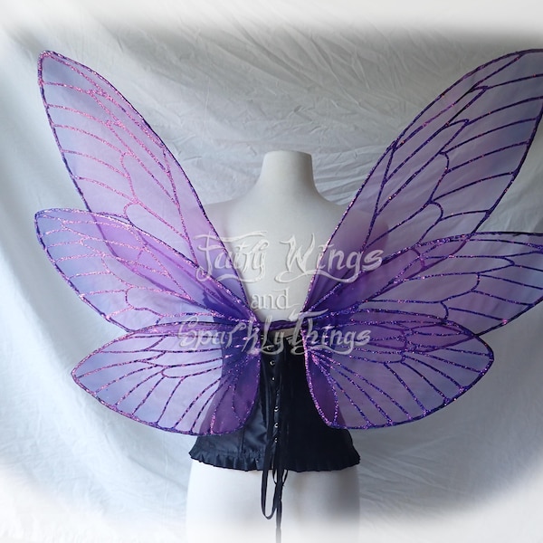 Fantasy Purple Cicada inspired Iridescent large adult fairy wings with color shift accents for wedding - Made to order