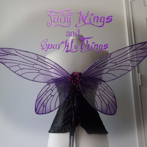 Iridescent holographic purple adult dragonfly fairy wings with rhinestone accents perfect for cosplay or fairy costume - Made to order