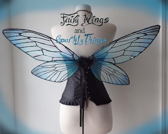 Iridescent black and blue adult cicada fairy wings, perfect for Navi cosplay, fairy costume or renaissance outfit - Made to order