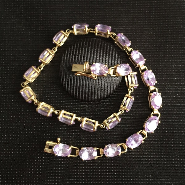 vintage 10K Solid Gold Genuine Amethyst Diamond Cut in the center Stone Bracelet Tennis