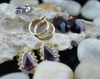 Art Deco Vintage  earrings  periced Jewelry stud set of 4 multicolor rings circle disk drop sa137