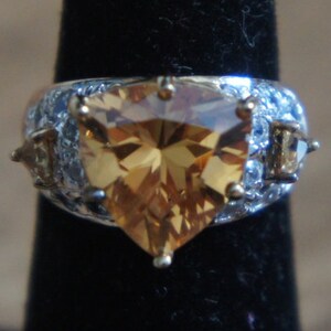Vintage Ring Silver Sterling 925  CZ Citrine stacking ring Silver stacking ring 5  Yellow stone Gold filled W-171