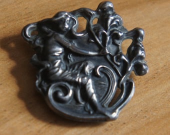 Jewelry Brooch Pin Vintage Sterling Silver 925 Art Nouveau Collection circa 1890s-1910s Gibson Girl Lady W-067
