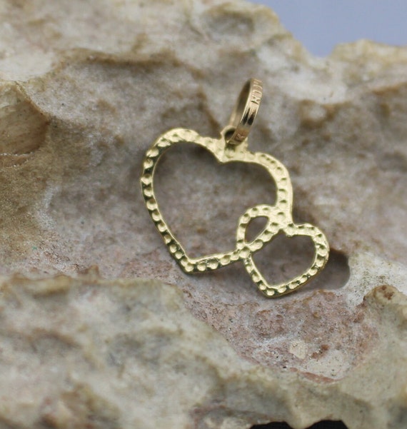 Solid Gold  14K Yellow Pendant Two Hearts heart g… - image 4