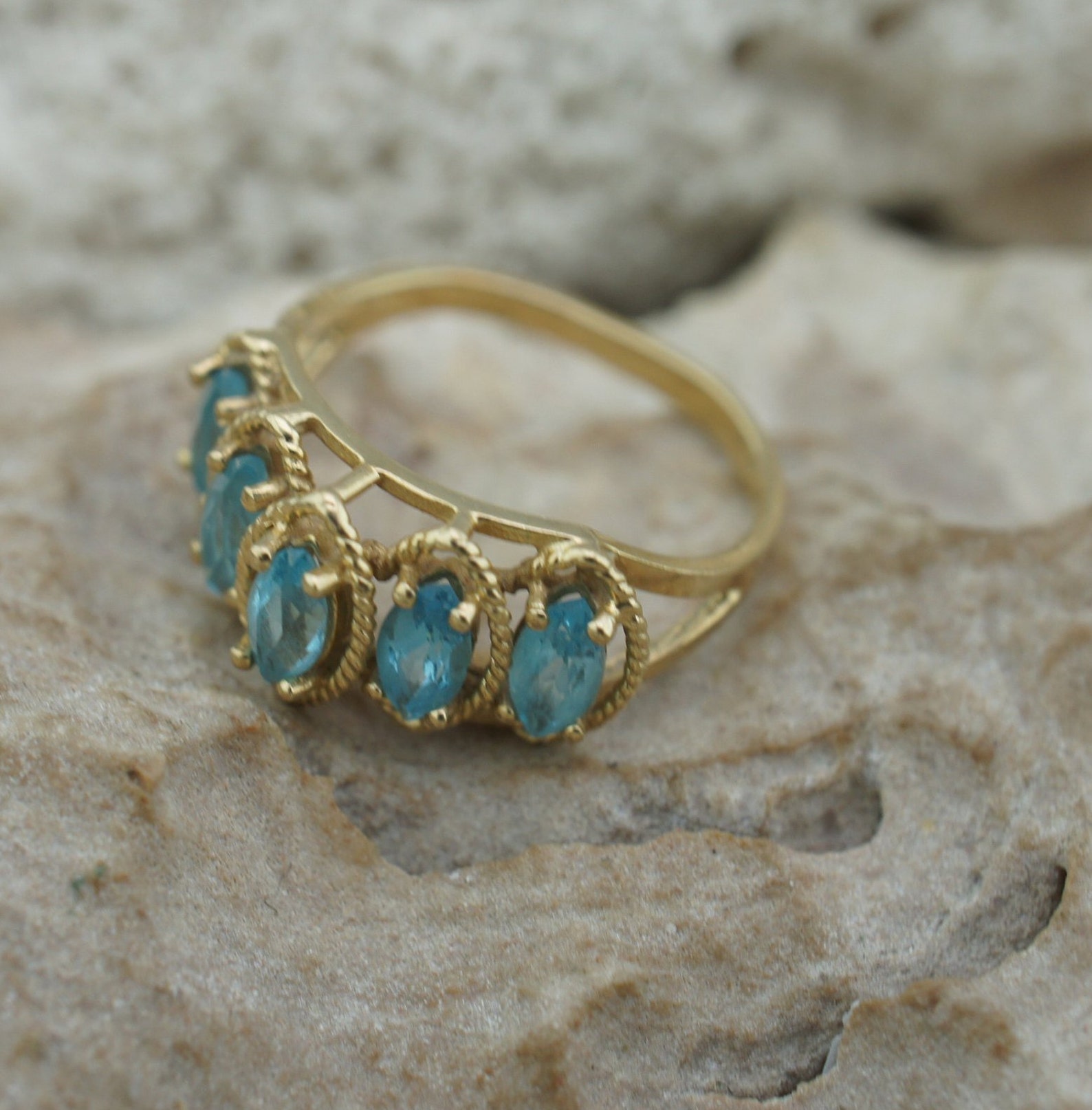 Vintage SOLID GOLD 10k Solid Gold AFJC Ring Yellow Light Blue | Etsy