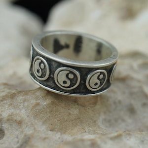 Vintage 925 Sterling Silver Mexico Ring Size 5 Yin Yang Symbol Wide Patina  Art Deco Jewelry  Modernist st952