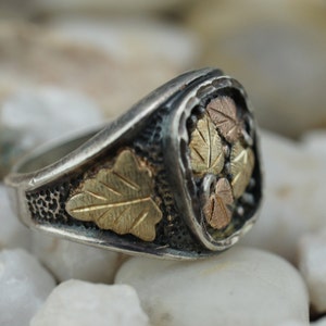 Sterling Ring 925 12K Gold Vermeil Vintage Band Signet Ring Size 9.5 Diamond Cut Design Leaves Art Deco Jewelry st996