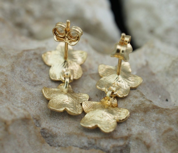 14k Solid Gold ARR Stud Earrings Yellow Flower tw… - image 4
