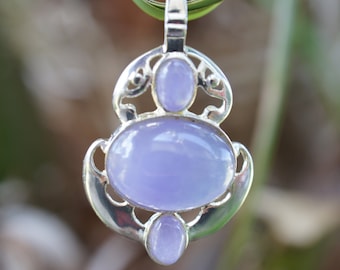 Vintage Art Deco Pendant Sterling silver 925 Gemstone purple agate violet stone Wedding Jewelry circa minimalist Modernist Graceful d148
