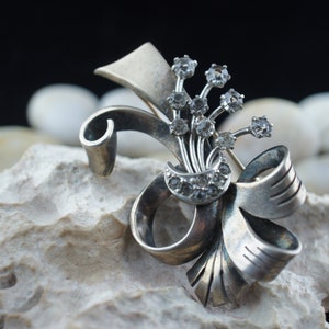 925 Sterlingsilber Schmuck Vintage Blumenstrauß Blätter Bogen ca. Brosche Art Deco st279