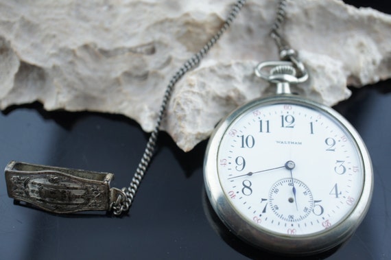 Waltham Mass AWW Watch Co Pocket Watch and Sterling Silver 925 Fob